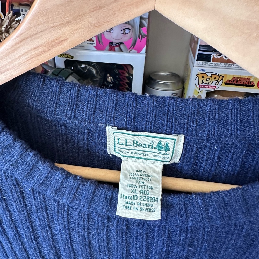 Vintage L.L.Bean Navy Blue Merino Lambswool Sweater Men’s XL Military - Picture 2 of 8